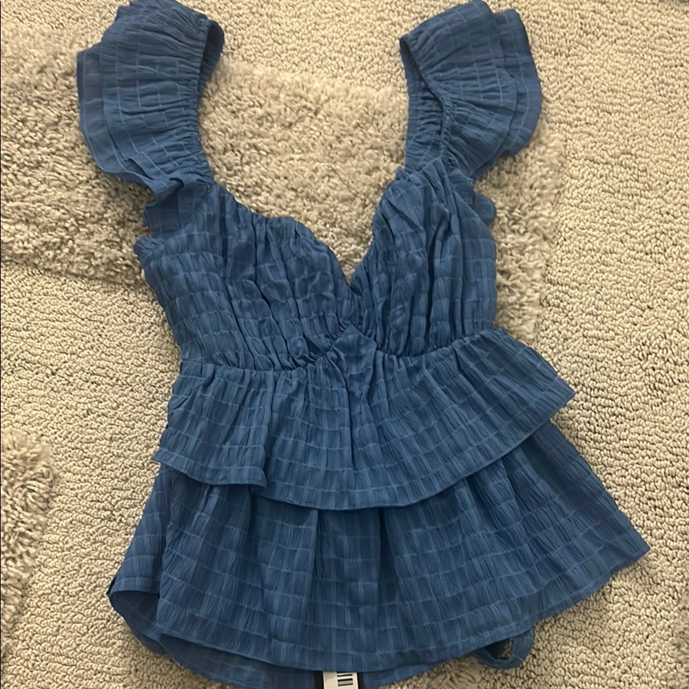 Blue Ruffled Women's Top